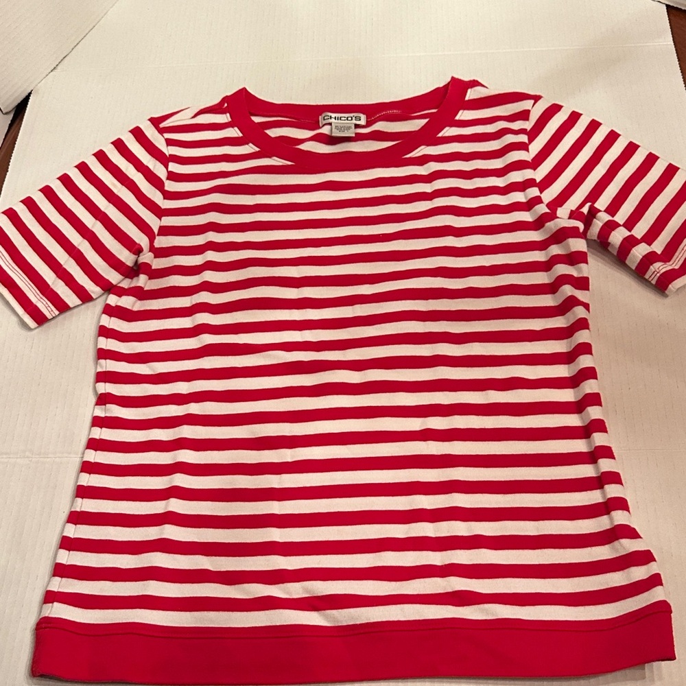 Chico’s Red and White Striped Short Sleeve Top- Chico’s Size 1